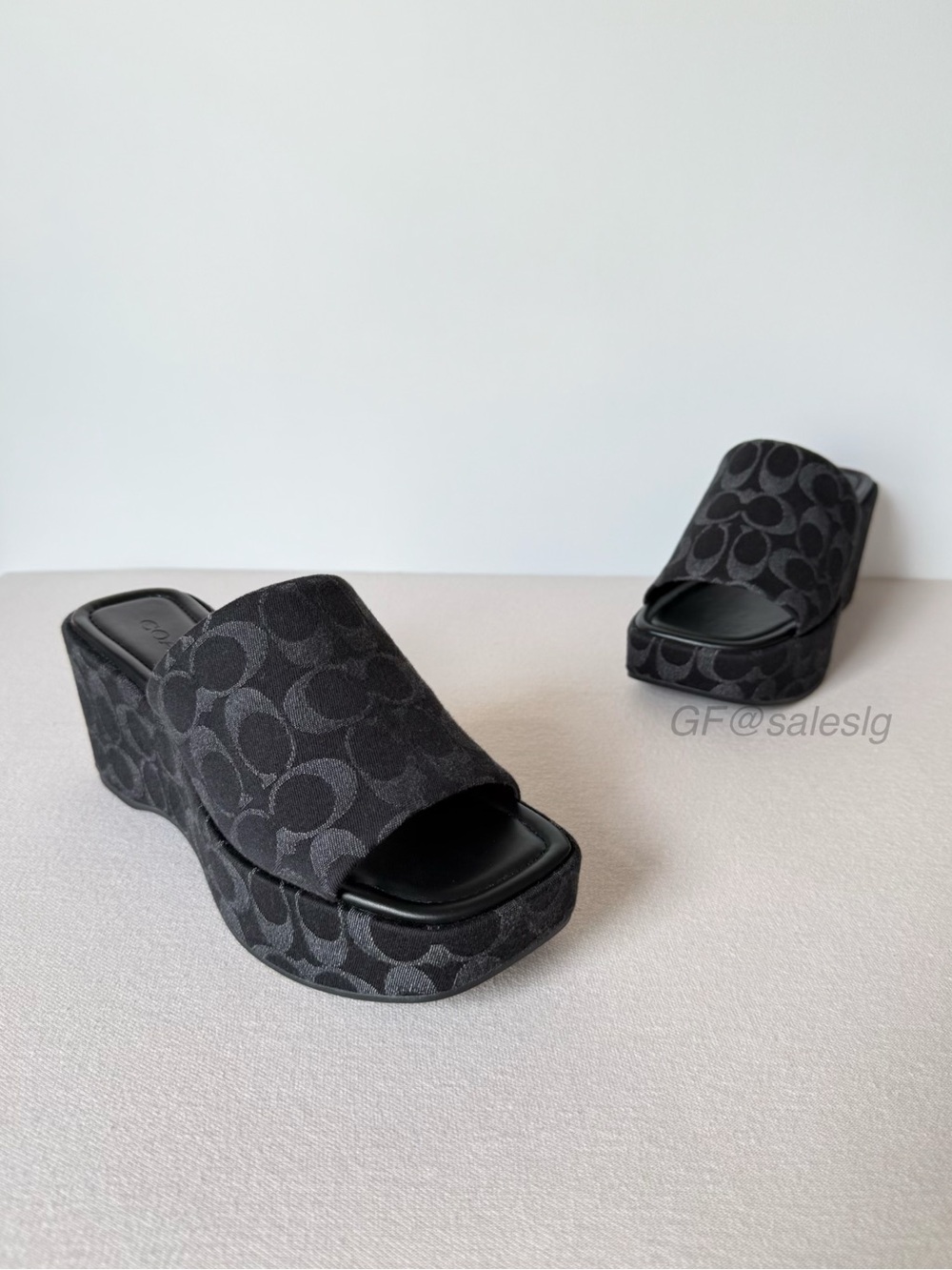 NWT Coach Phoebe Platform Sandals In Signature Denim Black CDG81 Size 8